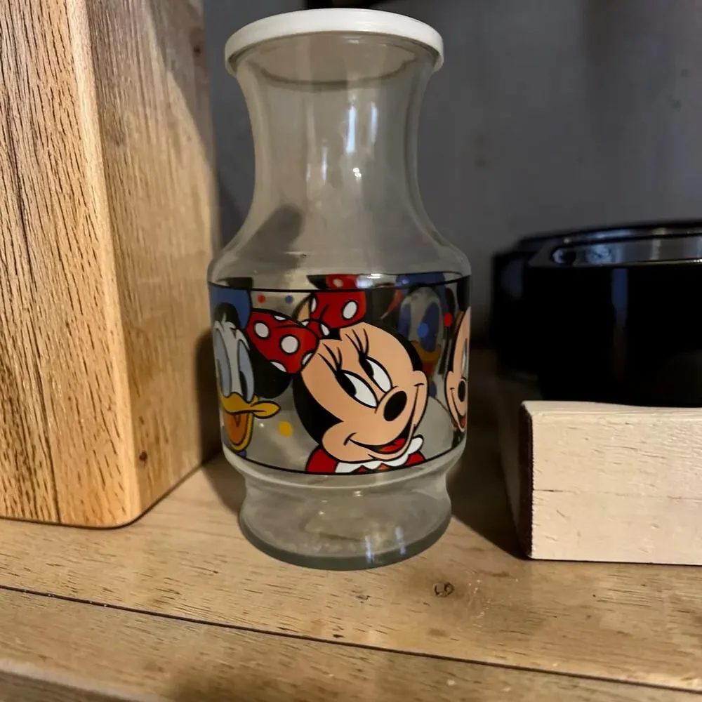 Vintage Anchor Hocking Walt Disney Glass Juice Carafe Pitcher with Lid